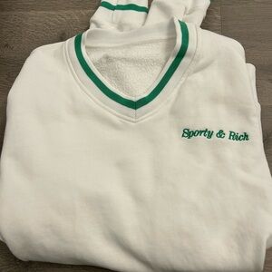 Sporty & Rich White Pullover with Green Trim